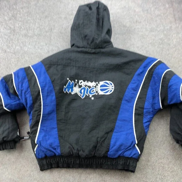 Vintage Orlando Magic Jacket Youth Medium Black Blue Windbreaker Kangaroo Pouch - Picture 11 of 15